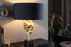Extravagante Tischlampe SKULL 56cm schwarz gold Metall Totenkopf Skulptur Leuchte