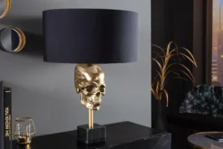 Extravagante Tischlampe SKULL 56cm schwarz gold Metall Totenkopf Skulptur Leuchte