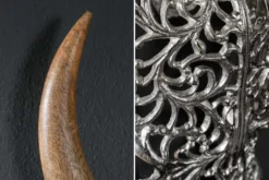 Extravagante Wanddekoration EXOTIC BULL 60cm silber Mangoholz Stierkopf