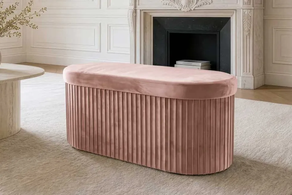Faltbare Polsterbank ÉLAN 80cm rosa Samt Sitzbank mit Stauraum