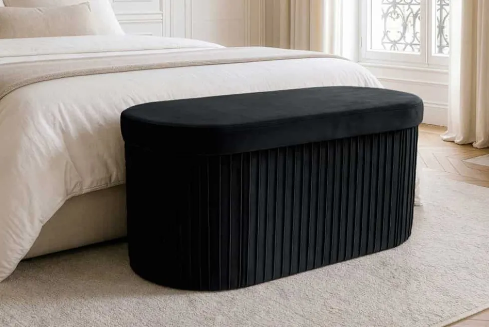 Faltbare Polsterbank ÉLAN 80cm schwarz Samt Sitzbank mit Stauraum