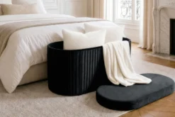 Faltbare Polsterbank ÉLAN 80cm schwarz Samt Sitzbank mit Stauraum