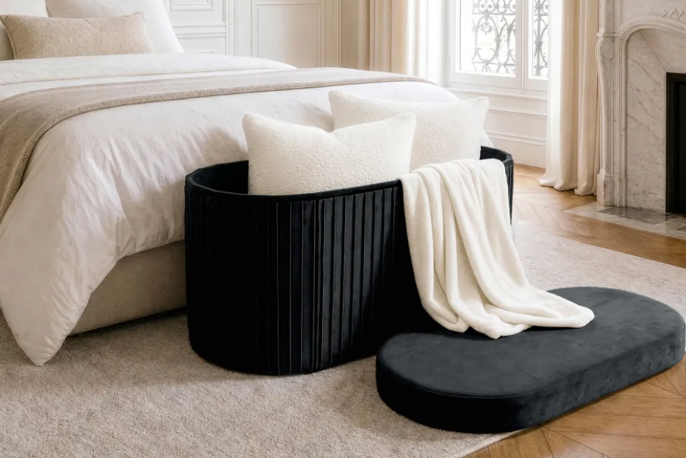 Faltbare Polsterbank ÉLAN 80cm schwarz Samt Sitzbank mit Stauraum