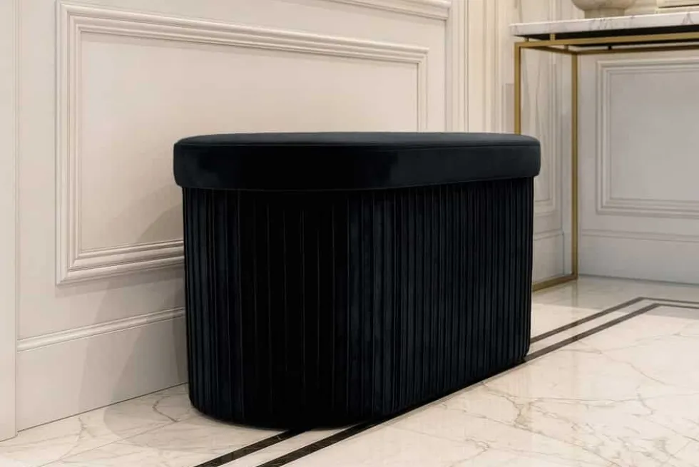 Faltbare Polsterbank ÉLAN 80cm schwarz Samt Sitzbank mit Stauraum