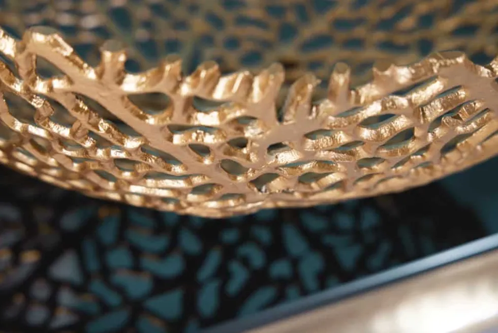 Filigrane Design Schale ABSTRACT LEAF 45cm gold Handarbeit