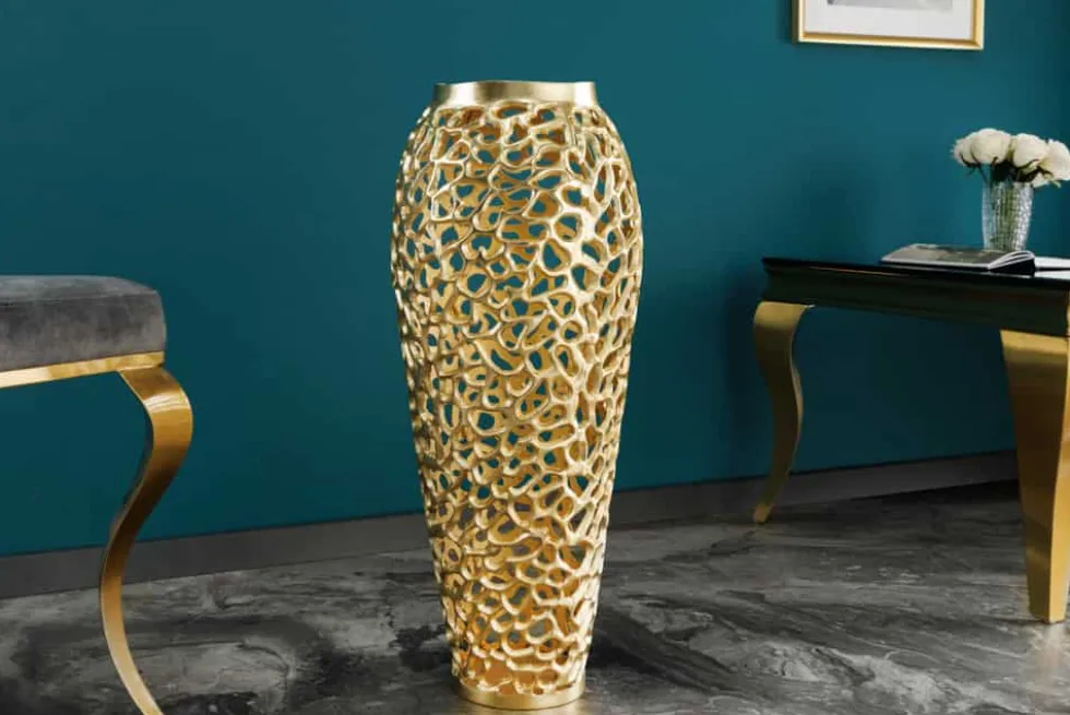 Filigrane Design Vase ABSTRACT LEAF gold 65cm Handarbeit