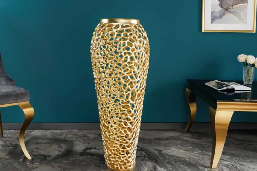 Filigrane Design XXL Vase ABSTRACT LEAF 90cm gold Handarbeit