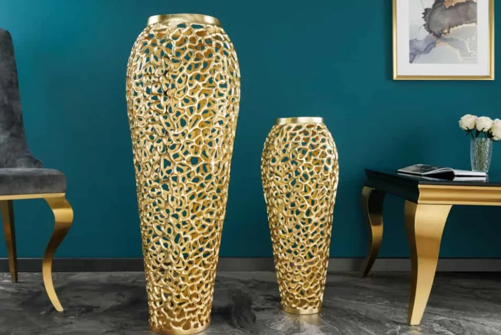 Filigrane Design XXL Vase ABSTRACT LEAF 90cm gold Handarbeit