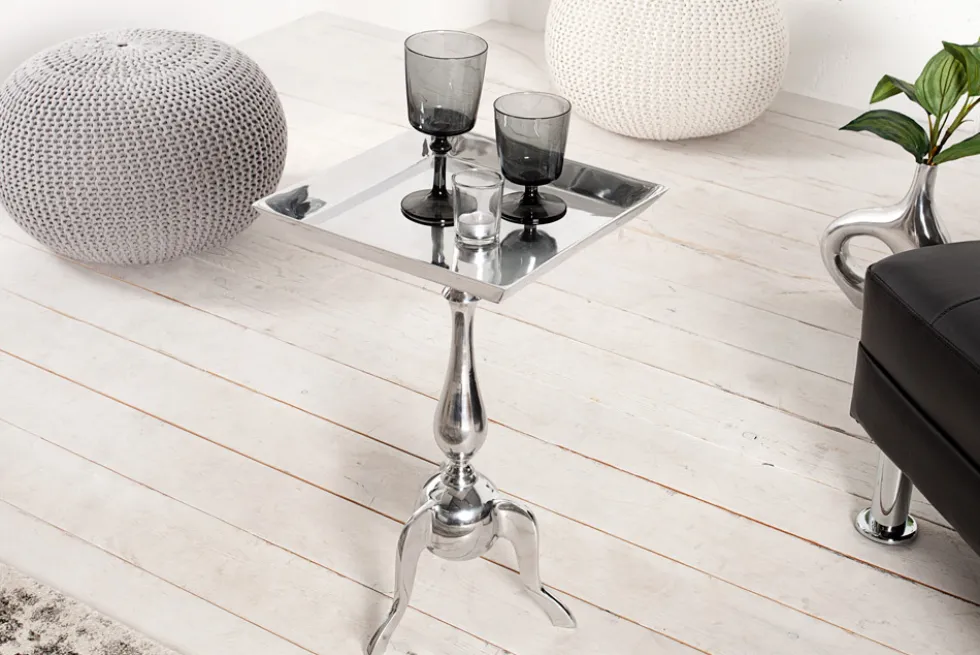Filigraner Beistelltisch TRAYFUL 55cm silber Aluminium Tablett-Tisch