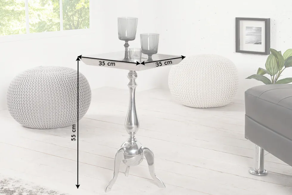 Filigraner Beistelltisch TRAYFUL 55cm silber Aluminium Tablett-Tisch