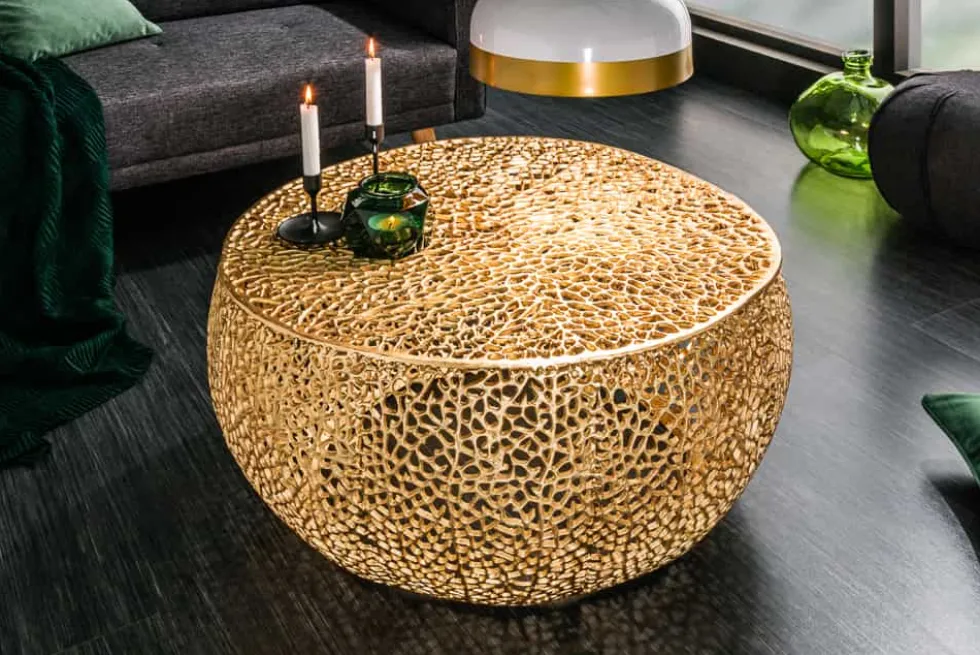 Filigraner Couchtisch LEAF 80cm gold Metall handmade Blatt-Design