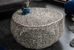 Filigraner Couchtisch LEAF 80cm silber Metall handmade Blatt-Design