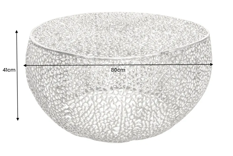 Filigraner Couchtisch LEAF 80cm silber Metall handmade Blatt-Design