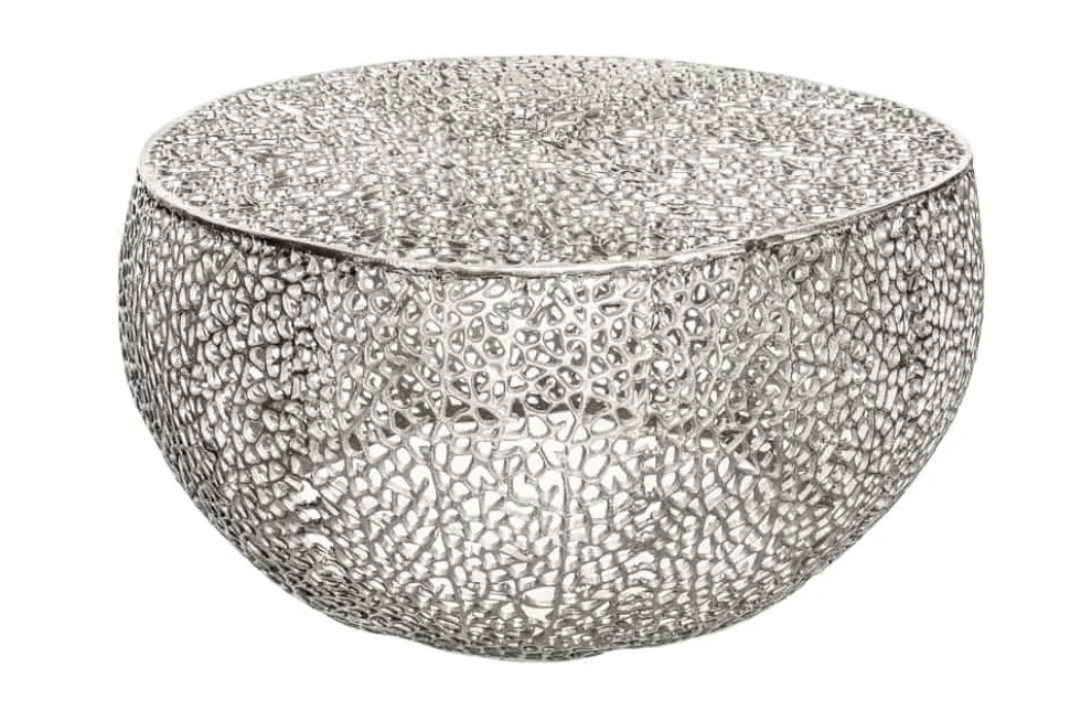 Filigraner Couchtisch LEAF 80cm silber Metall handmade Blatt-Design