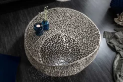 Filigraner Couchtisch LEAF 80cm silber Metall handmade Blatt-Design