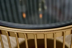 Filigraner Design Beistelltisch VARIATION 50cm gold Metall rund Schwarzglas Handarbeit