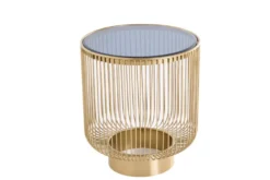 Filigraner Design Beistelltisch VARIATION 50cm gold Metall rund Schwarzglas Handarbeit
