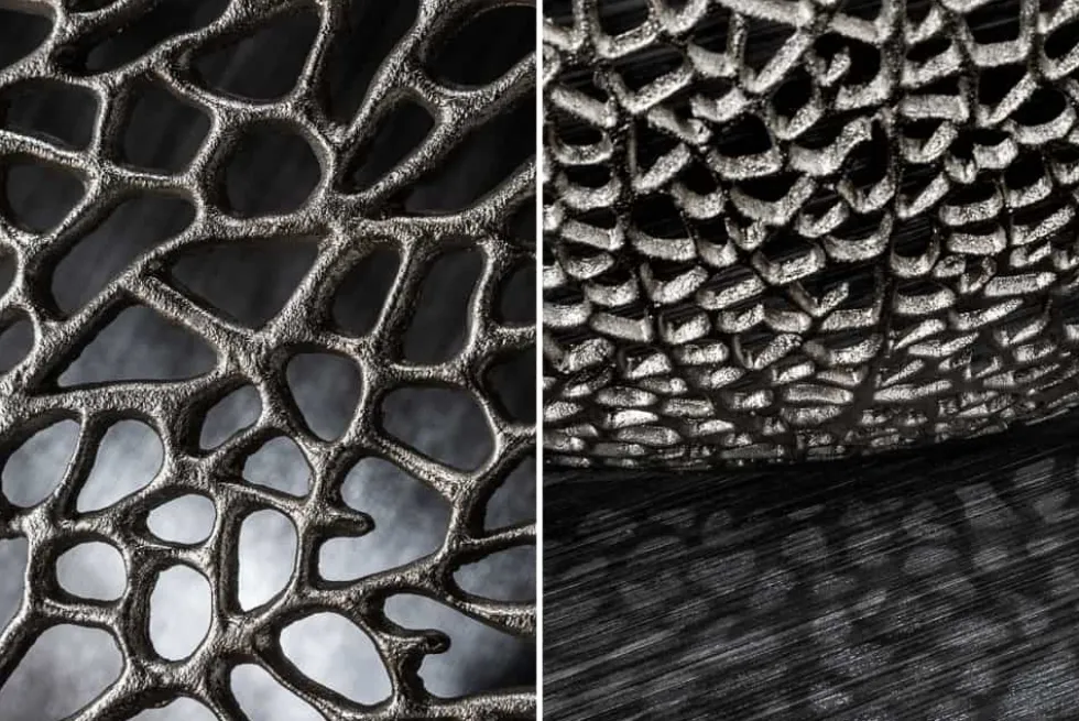 Filigraner Design Couchtisch ABSTRACT LEAF 80cm silber Handarbeit