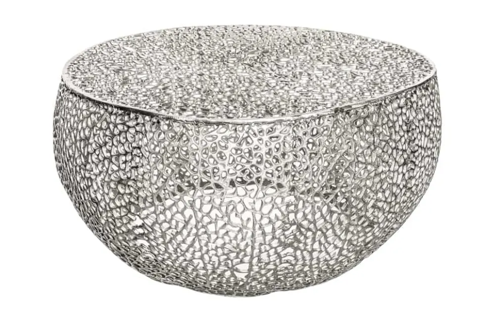 Filigraner Design Couchtisch ABSTRACT LEAF 80cm silber Handarbeit