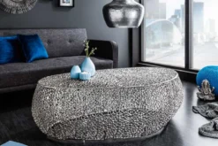 Filigraner Design Couchtisch ABSTRACT LEAF 130cm silber Handarbeit