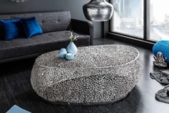 Filigraner Design Couchtisch ABSTRACT LEAF 130cm silber Handarbeit