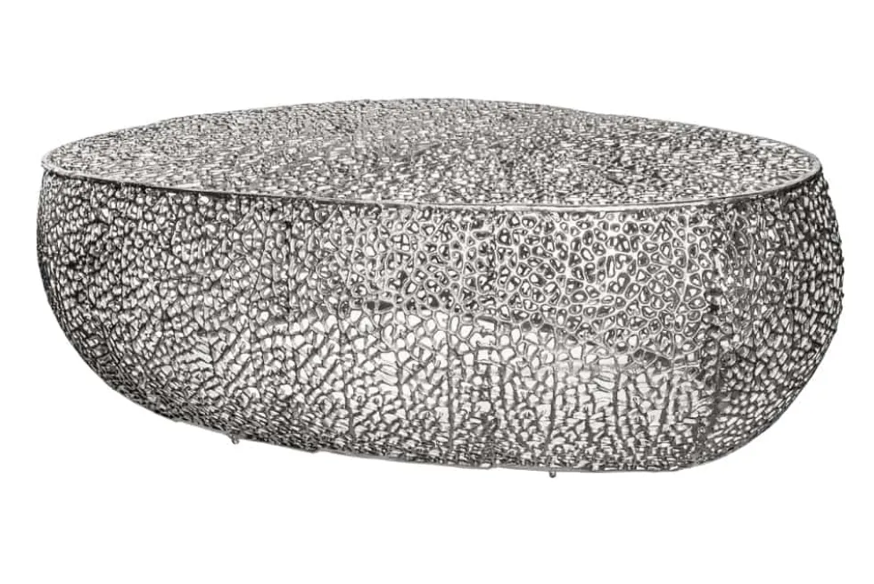 Filigraner Design Couchtisch ABSTRACT LEAF 130cm silber Handarbeit