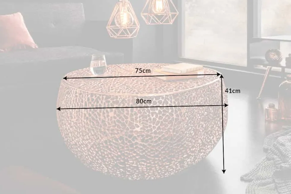 Filigraner Design Couchtisch ABSTRACT LEAF 80cm kupfer Handarbeit