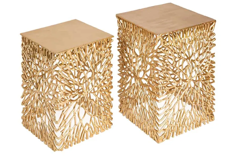 Filigranes Beistelltisch 2er Set ABSTRACT LEAF 45cm gold Handarbeit