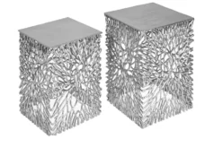 Filigranes Beistelltisch 2er Set ABSTRACT LEAF 45cm silber Handarbeit