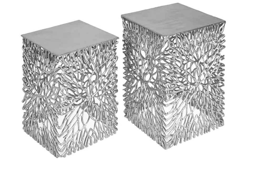 Filigranes Beistelltisch 2er Set ABSTRACT LEAF 45cm silber Handarbeit