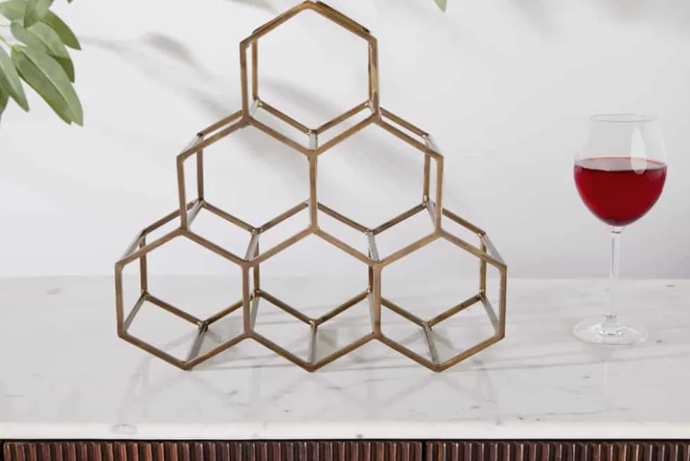 Filigranes Design Weinregal HONEYCOMB 35cm gold Metall Handarbeit
