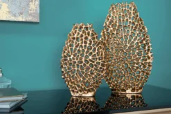 Filigranes Vasen 2er Set ABSTRACT LEAF 40cm gold Handarbeit