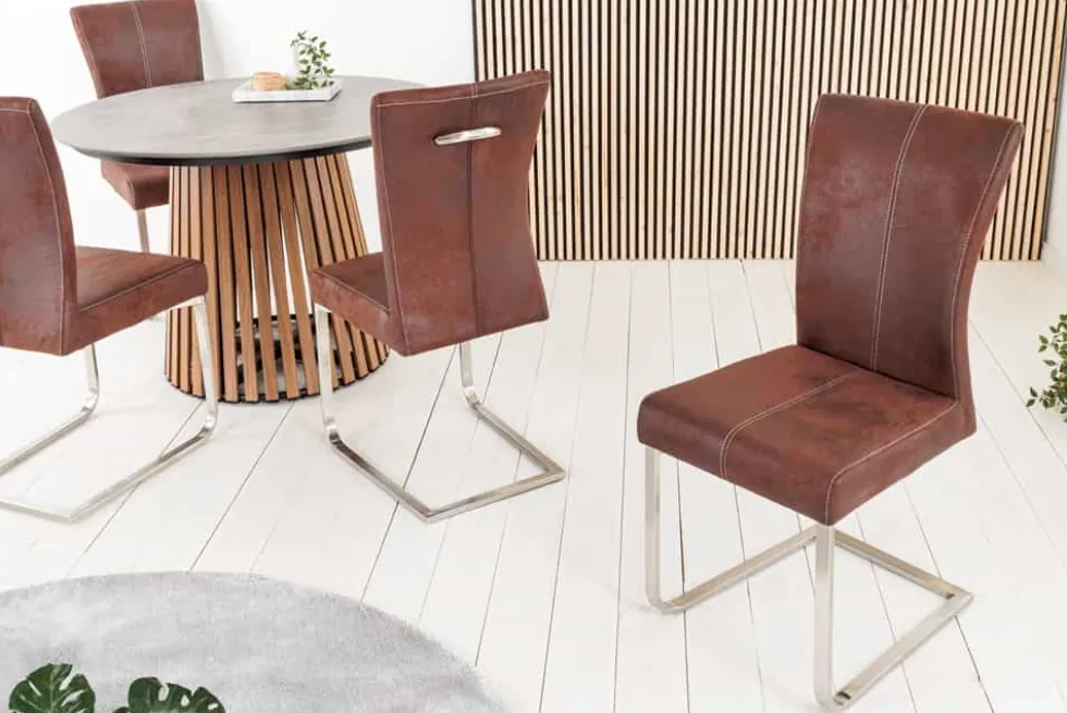 Freischwinger Stuhl SAMSON dark coffee Edelstahlrahmen mit Komfortgriff
