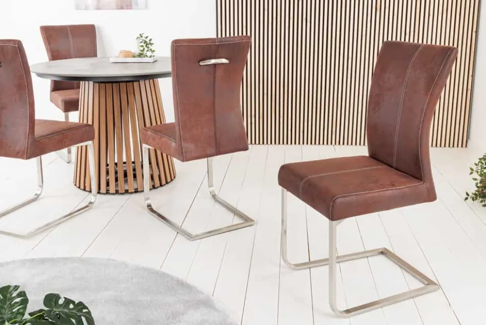 Freischwinger Stuhl SAMSON dark coffee Edelstahlrahmen mit Komfortgriff