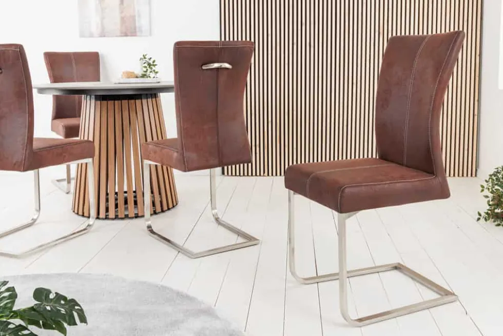 Freischwinger Stuhl SAMSON dark coffee Edelstahlrahmen mit Komfortgriff