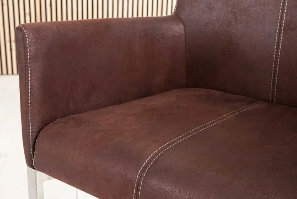Freischwinger Stuhl SAMSON dark coffee mit Armlehne und Edelstahlrahmen