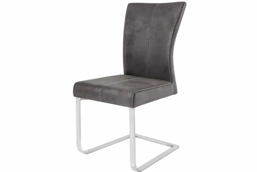 Freischwinger Stuhl SAMSON vintage grau Edelstahlrahmen mit Komfortgriff