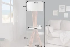 Funktionelle Stehlampe SERVANT 153cm Longan-Massivholz mit Tisch und Leinenschirm