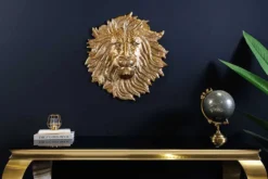 Goldene Wanddeko WILDLIFE LION 35cm gold Metall Löwenkopf-Skulptur handmade