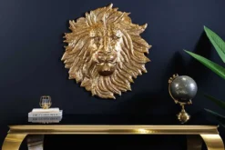 Goldene Wanddeko WILDLIFE LION 60cm gold Metall Löwenkopf-Skulptur handmade
