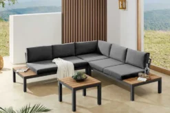 Große Garten Sitzgruppe MIAMI LOUNGE 240cm anthrazit Aluminium wetterfest Outdoor inkl. Kissen