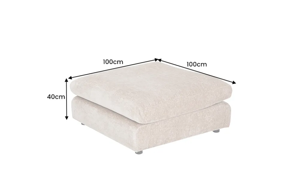 Großer Hocker SOHO 100cm beige Chenillestoff Polsterhocker mit Wellenunterfederung