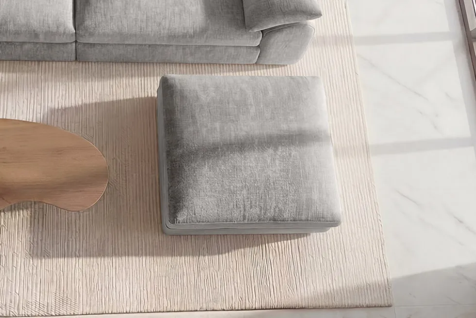 Großer Hocker SOHO 100cm grau Chenillestoff Polsterhocker mit Wellenunterfederung