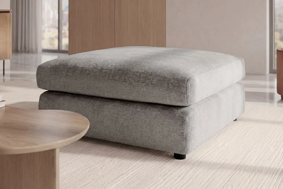Großer Hocker SOHO 100cm grau Chenillestoff Polsterhocker mit Wellenunterfederung
