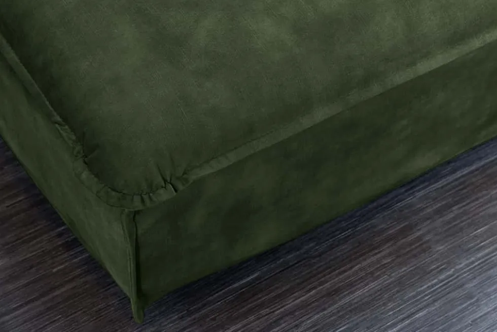 Großer Hussenhocker HEAVEN 100cm dunkelgrün Samt Landhausstil Sofahocker waschbarer Bezug