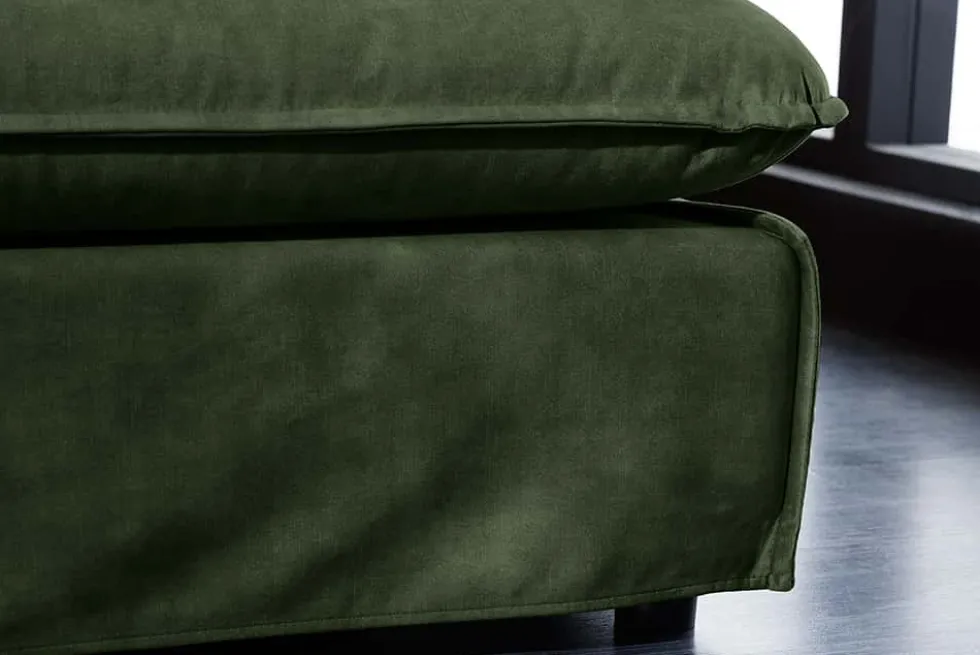 Großer Hussenhocker HEAVEN 100cm dunkelgrün Samt Landhausstil Sofahocker waschbarer Bezug