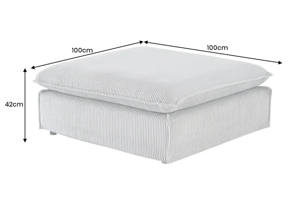 Großer Sitzhocker HEAVEN 100cm hellgrau Cord Federkern Sofahocker abnehmbarer Bezug