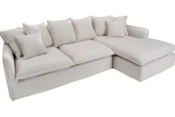 Großes Ecksofa HEAVEN 255cm natur beige Leinenstoff Federkern inkl. Kissen