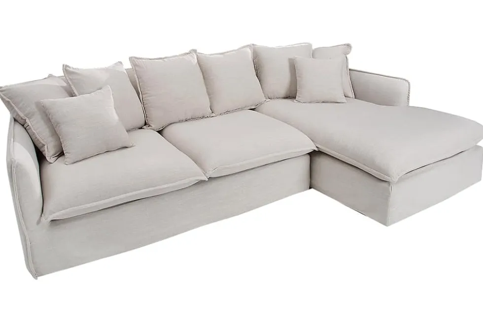 Großes Ecksofa HEAVEN 255cm natur beige Leinenstoff Federkern inkl. Kissen