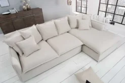 Großes Ecksofa HEAVEN 255cm natur beige Leinenstoff Federkern inkl. Kissen